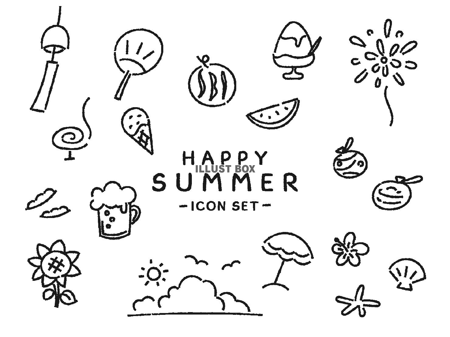 夏の手書きのシンプルなイラストセット
