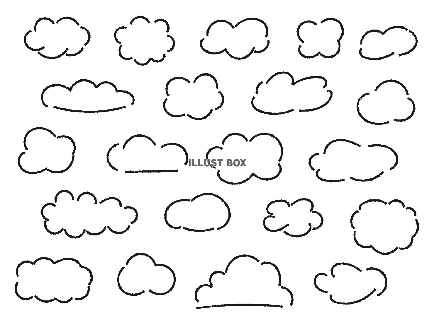 色々な雲のシンプルな手書きのイラストセット