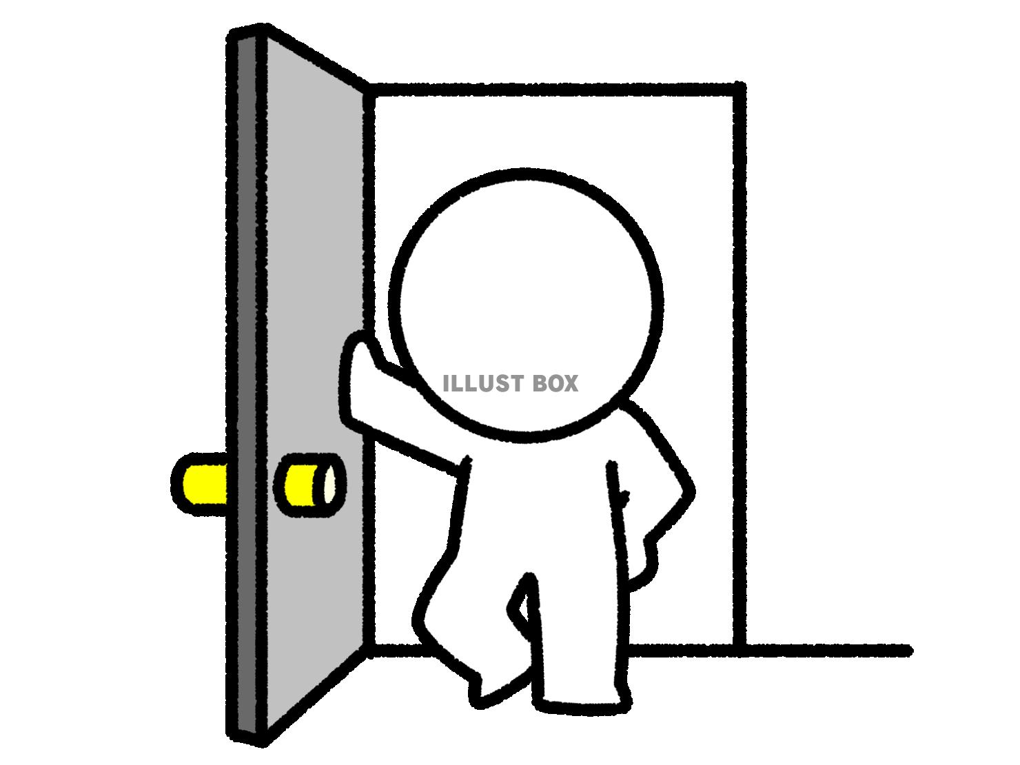 扉を開けてポーズを決める棒人間