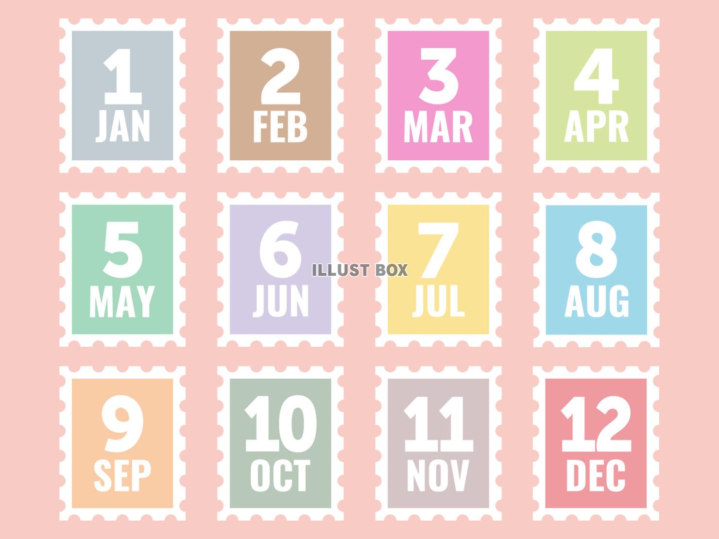 切手デザインのカレンダー見出しセット（英語）