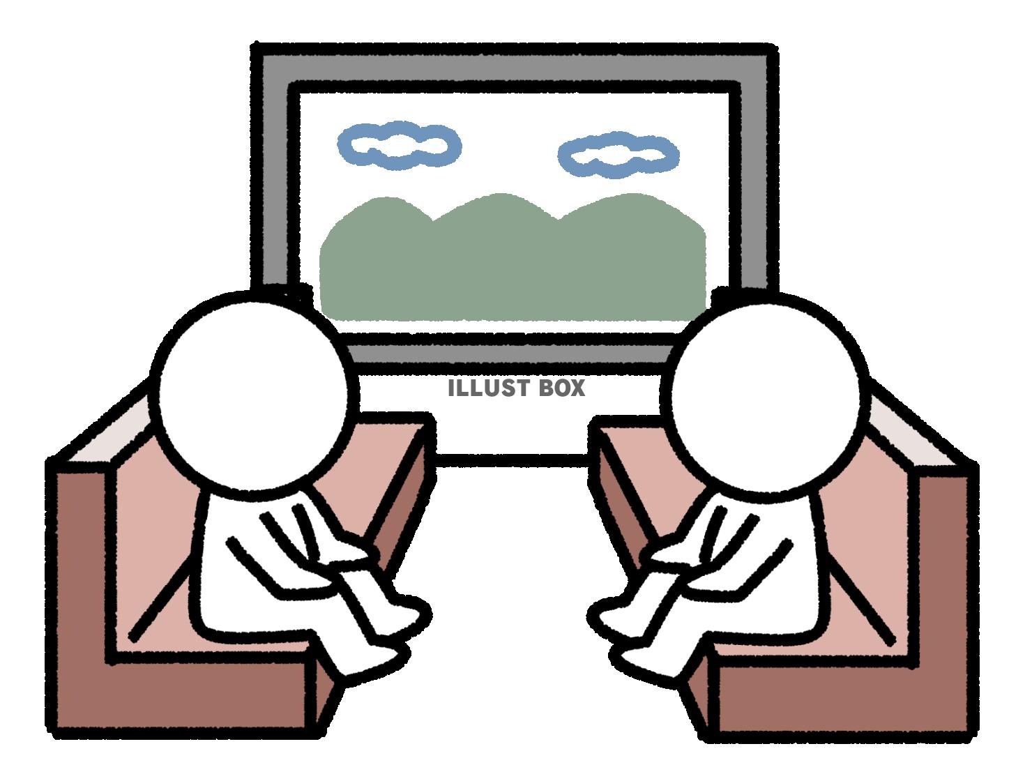 4人用のソファに2人で座る棒人間