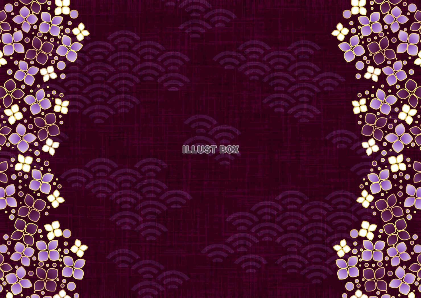 紫、あじさい、青海波、和風、梅雨、縦あしらい