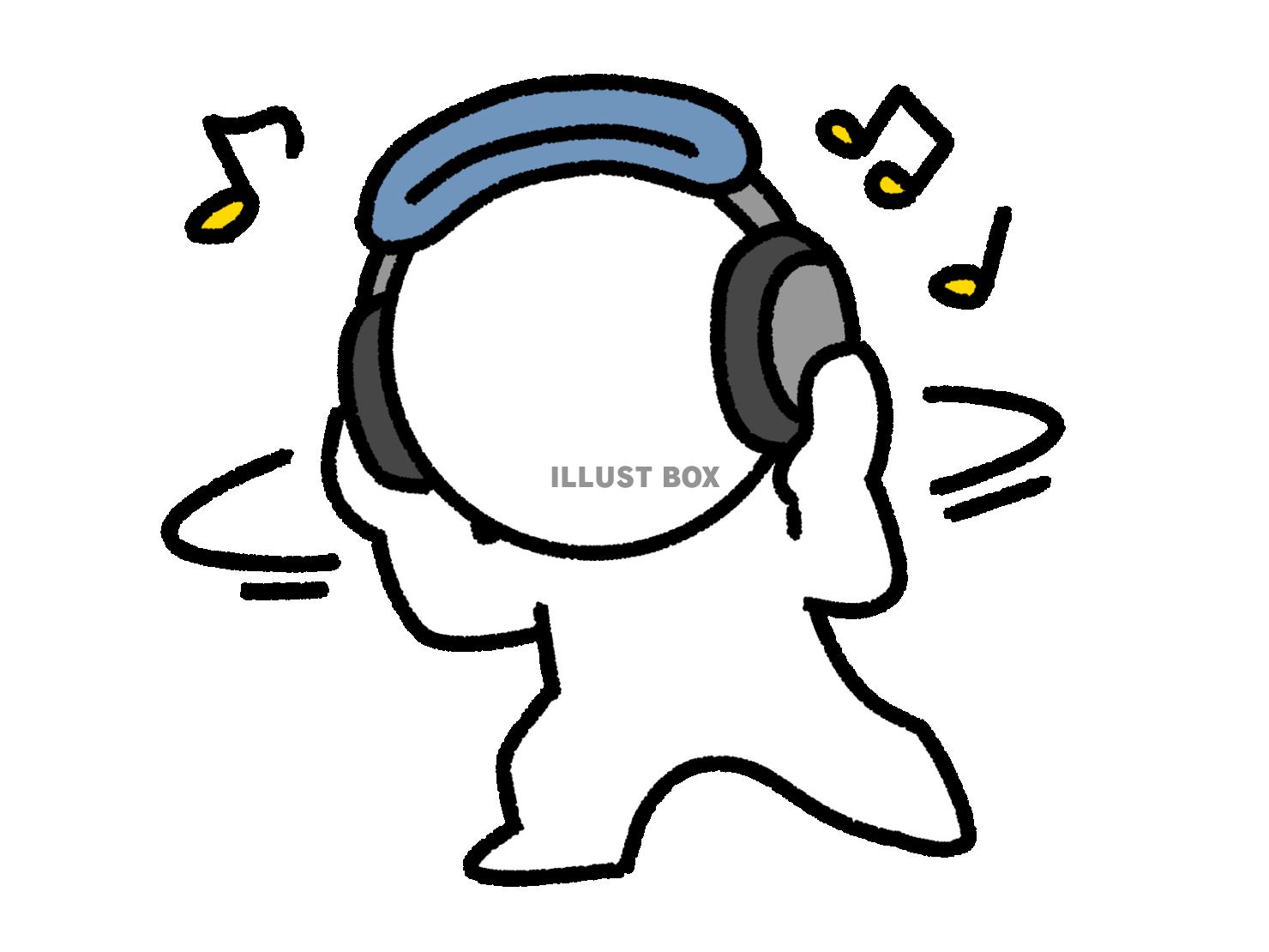 ヘッドフォンをつけて音楽を聴く棒人間