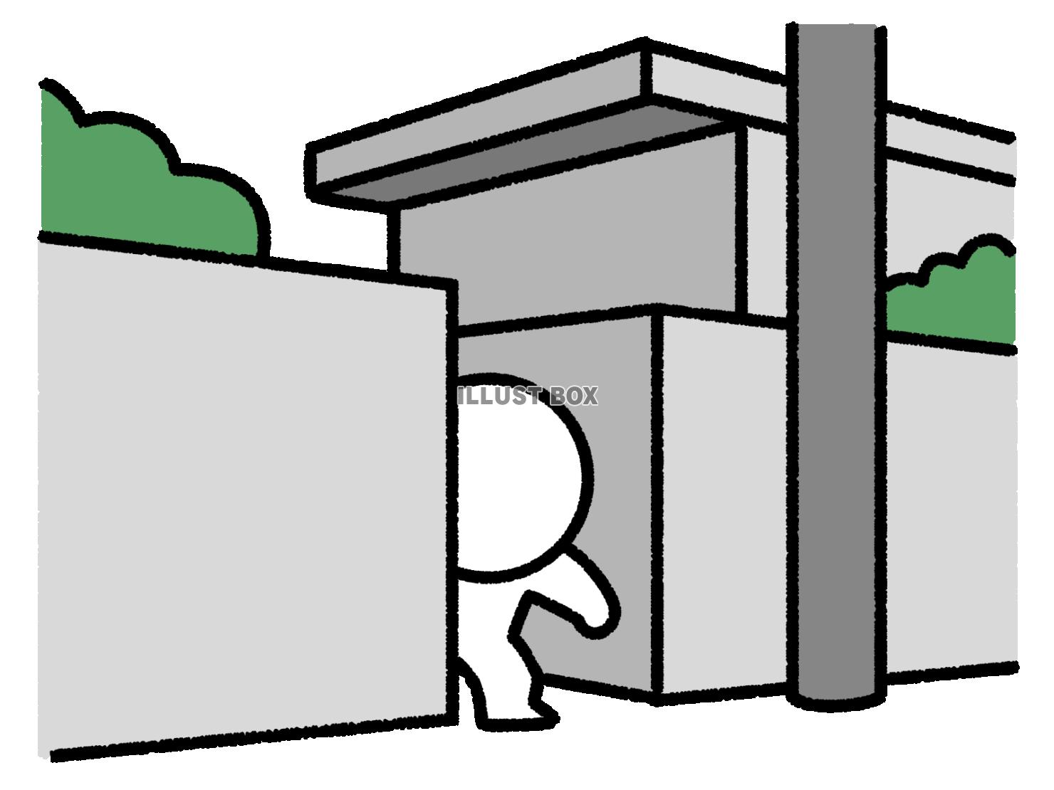 壁の間から覗いている棒人間