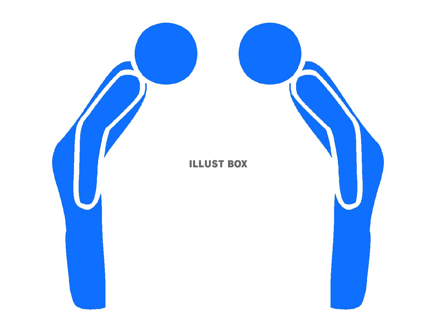 青色のお辞儀し合うピクトグラムのシルエット