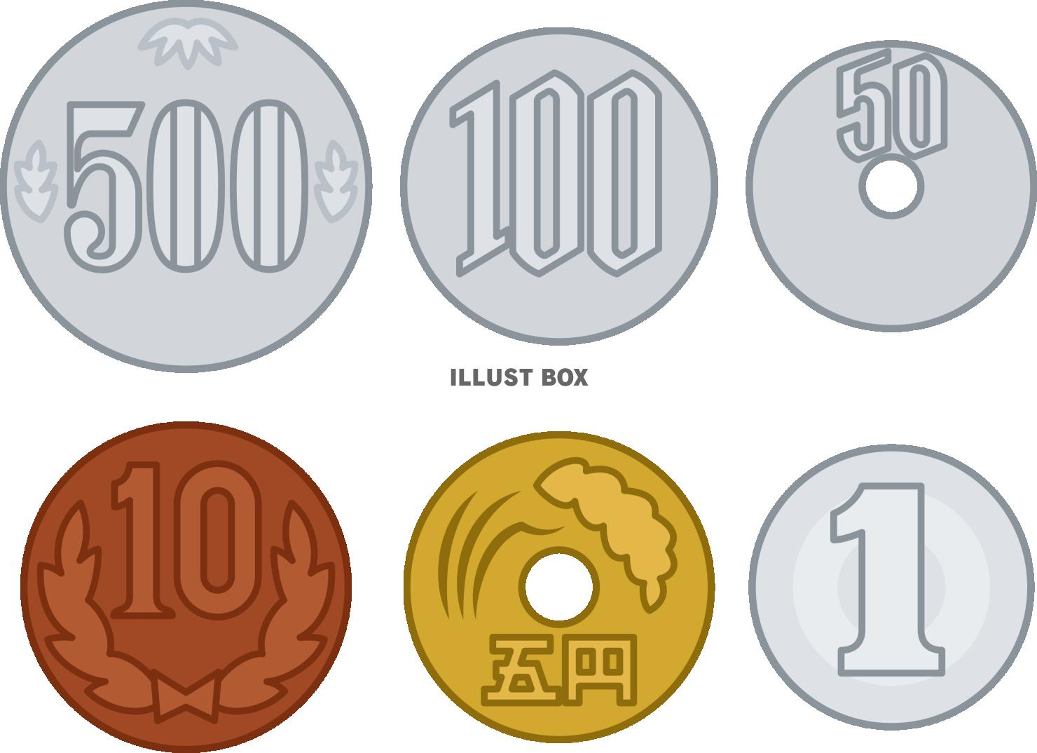 シンプルでコミカルな日本の硬貨セット