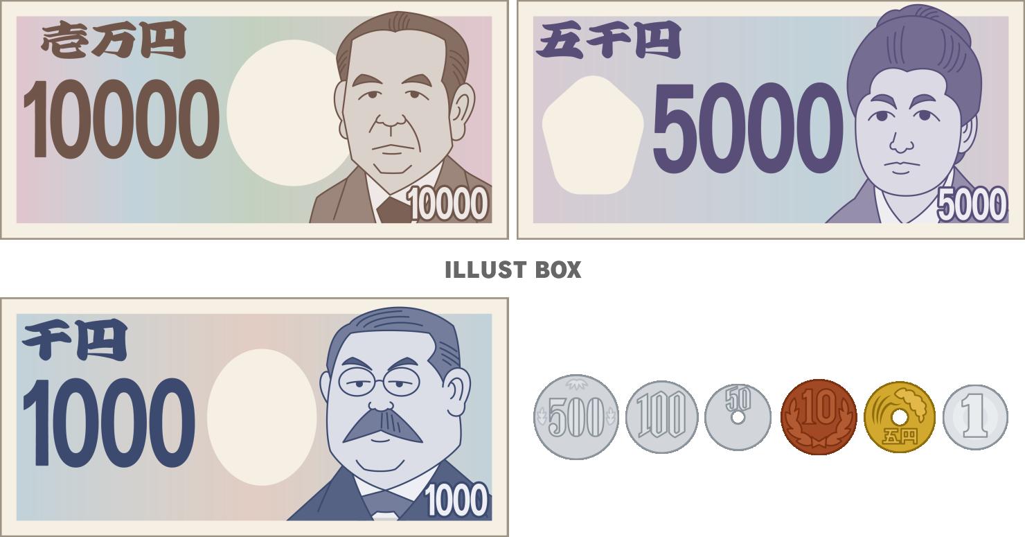 シンプルな日本の貨幣セット　お札・硬貨