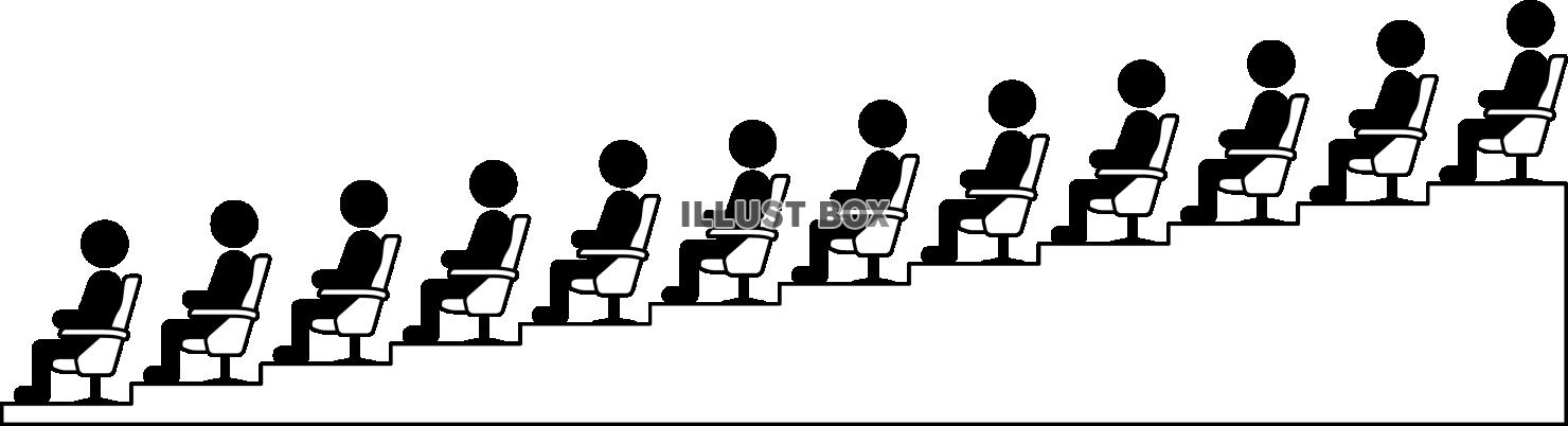 映画館・劇場の階段状の観客席に座る観客