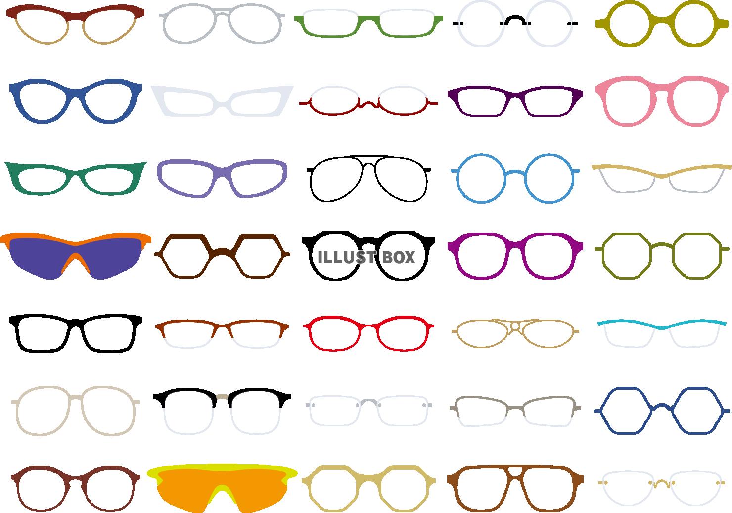 色々なデザインのメガネのフレームセット