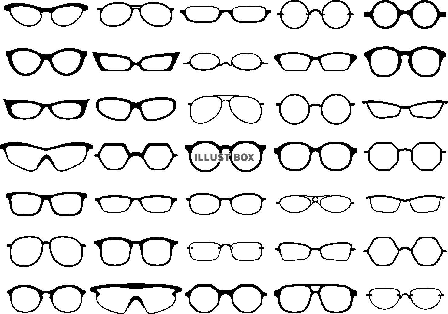 色々なデザインのメガネのシルエットセット