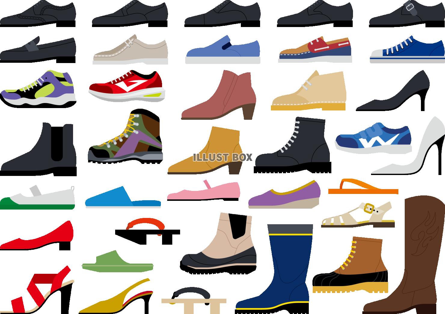 色々な種類の靴のフラットなイラストセット