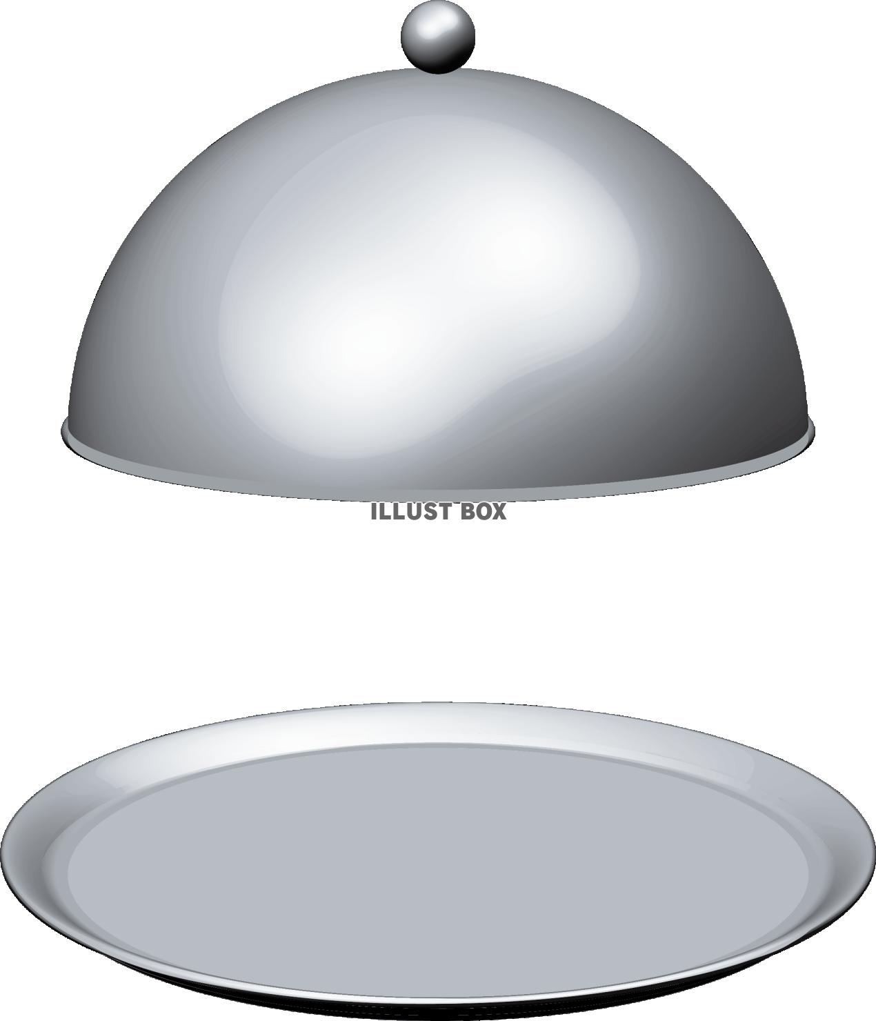 銀の洋食のカバー、クローシュをオープン