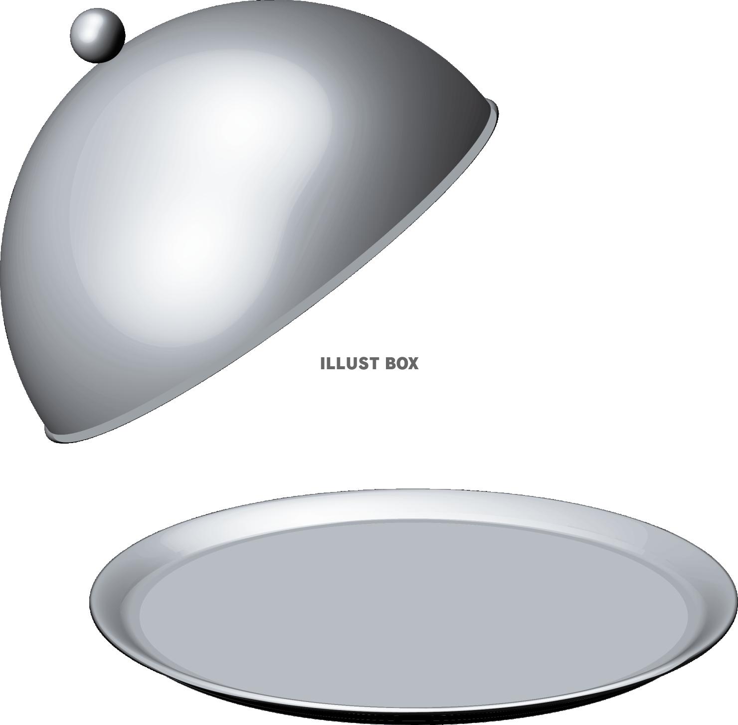 銀の洋食のカバー、クローシュをオープン