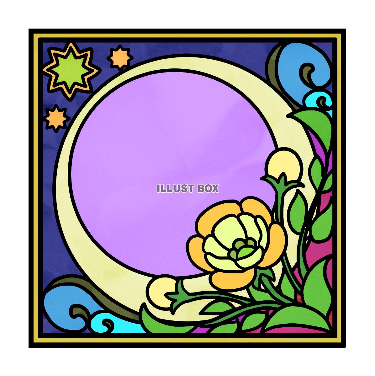 ステンドグラスイラスト・オレンジ色の花