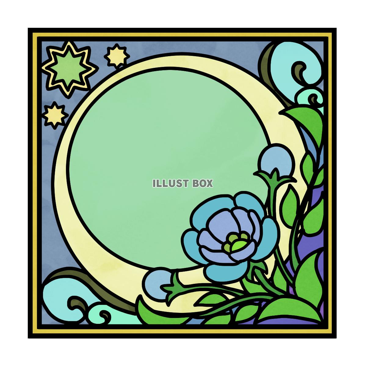 ステンドグラスイラスト・青の花