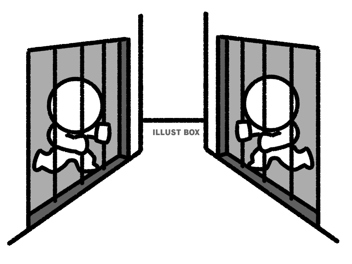 対面で檻の中から叫ぶ囚人の棒人間