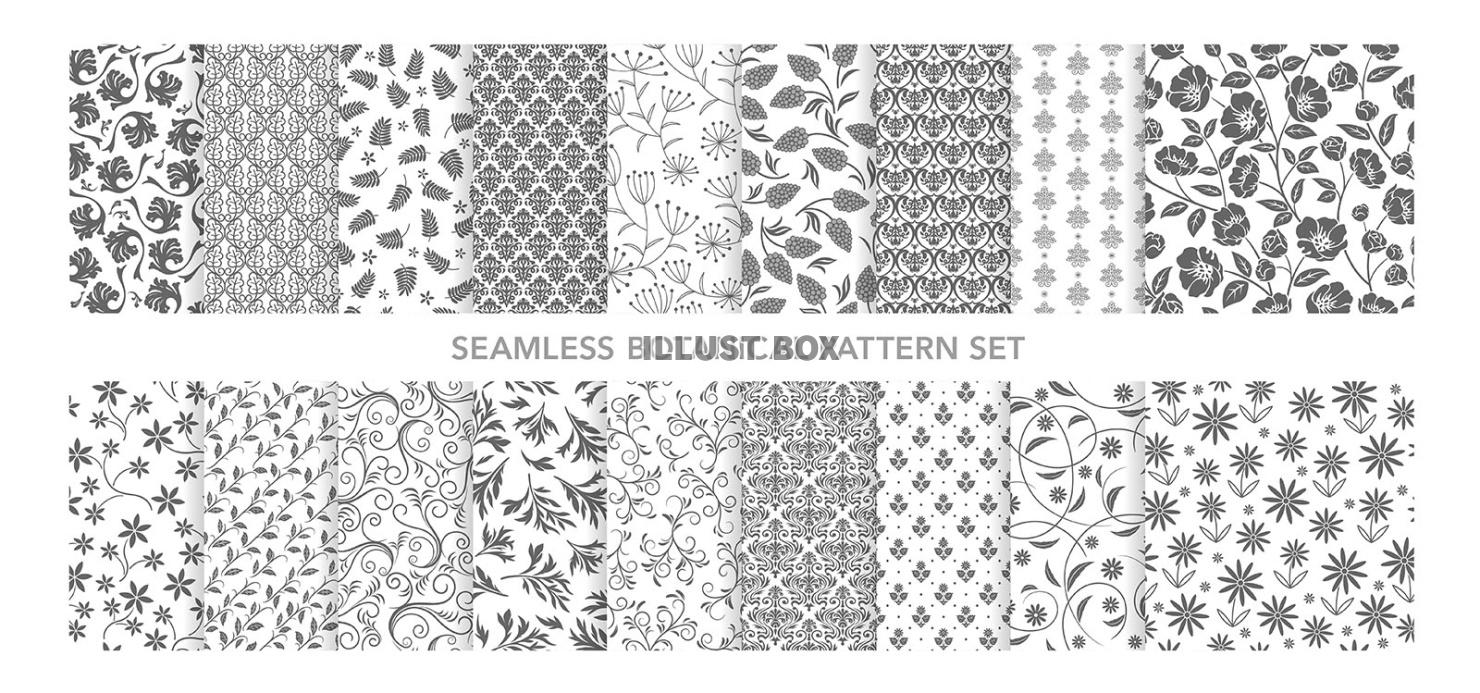 縦横両方向にシームレスなボタニカルパターンのセット