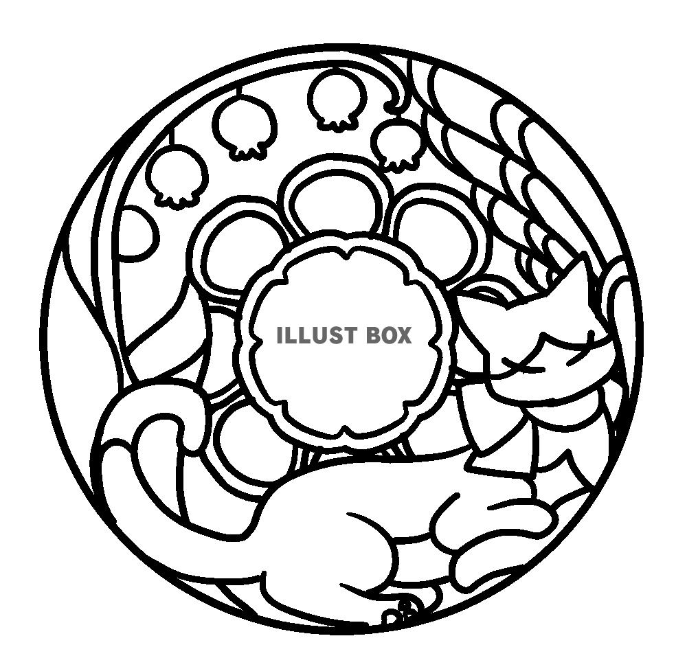 猫と花のステンドグラス風イラスト・スズランの塗り絵