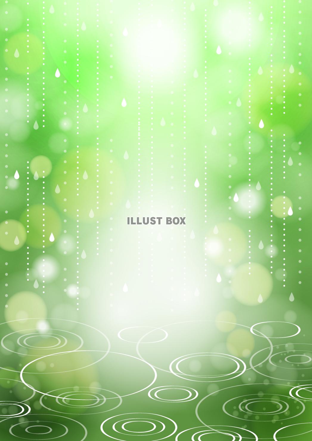 梅雨、雨、波紋、ほわほわ、緑、縦
