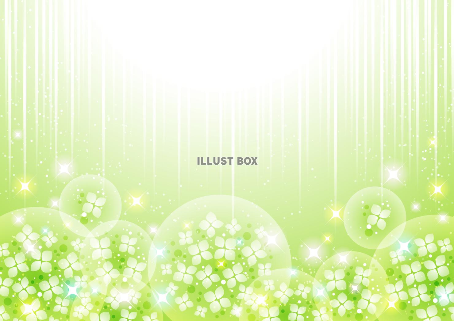 梅雨、あじさい玉、スピード線、緑、横