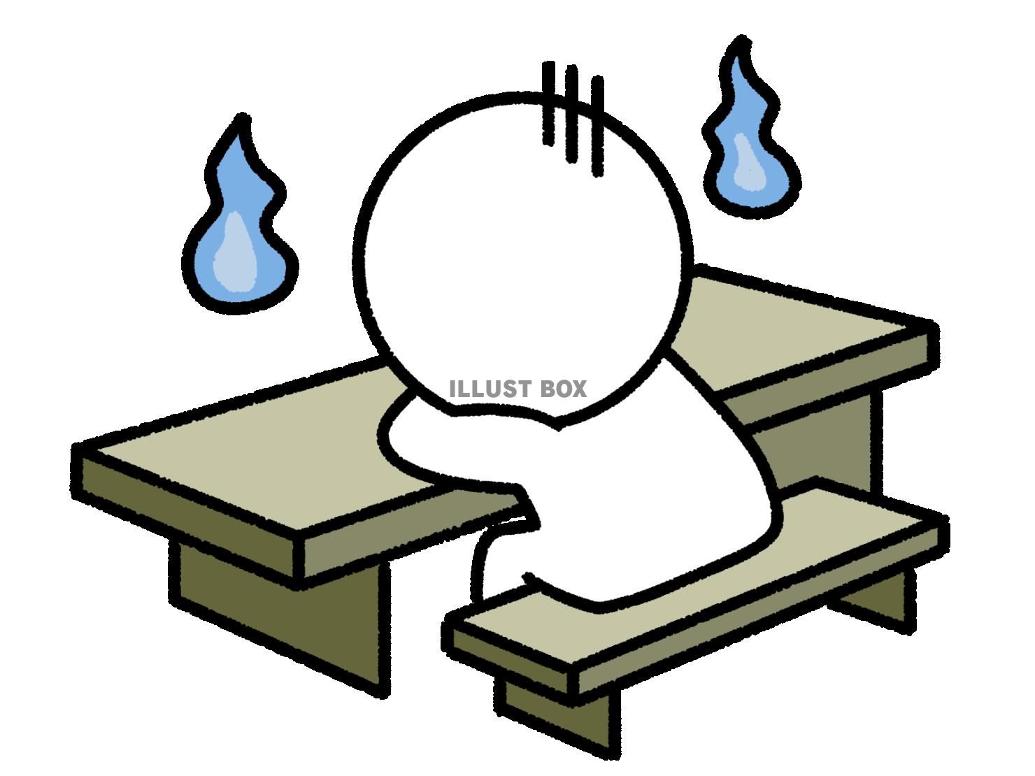 机に伏して落ち込む棒人間