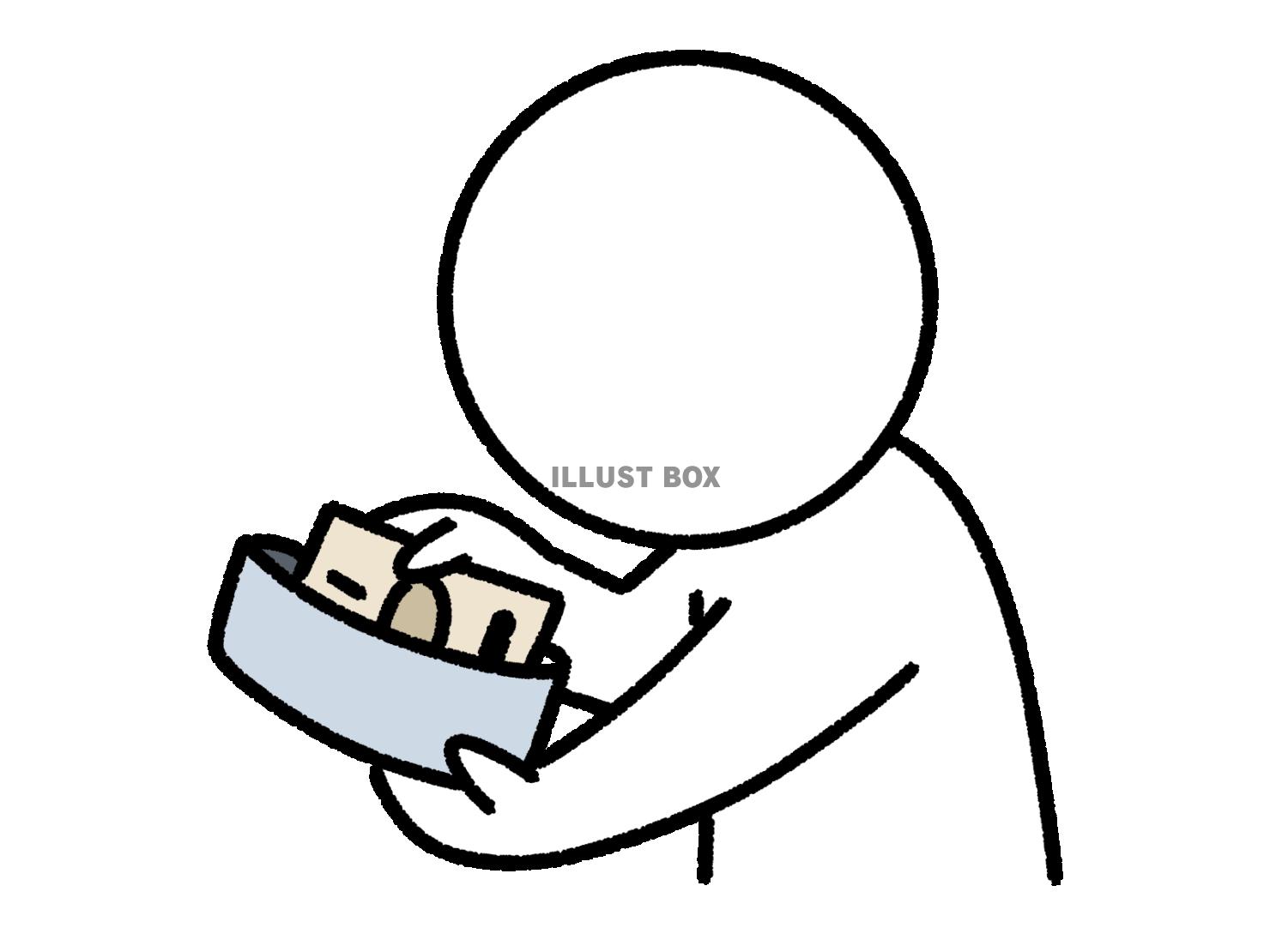 財布からお札を出す棒人間