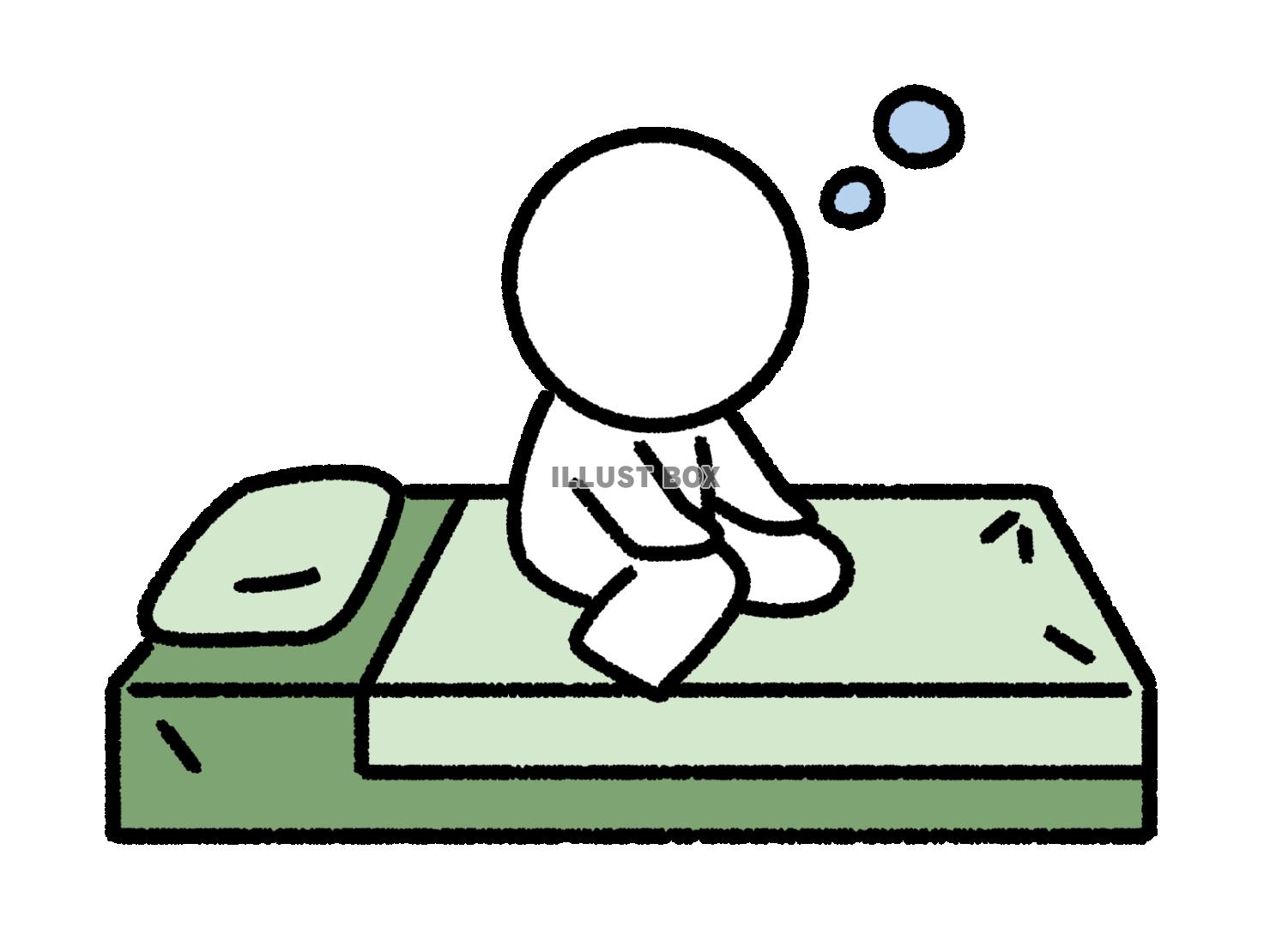 ベッドの上でぼーっとしている棒人間