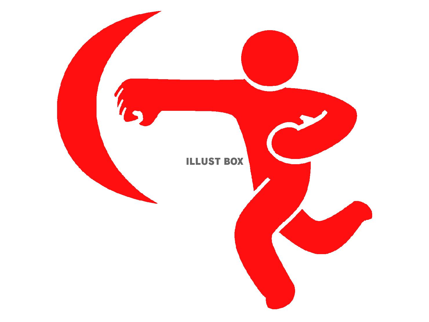 赤色の拳から衝撃波を放つピクトグラム