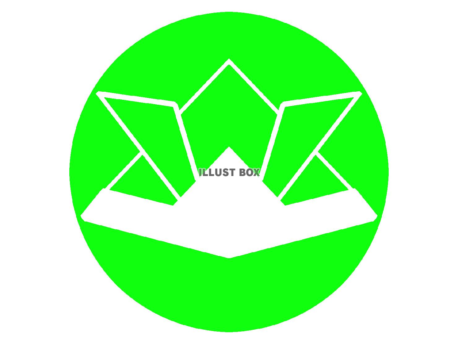 緑色の折り紙の兜のシルエット