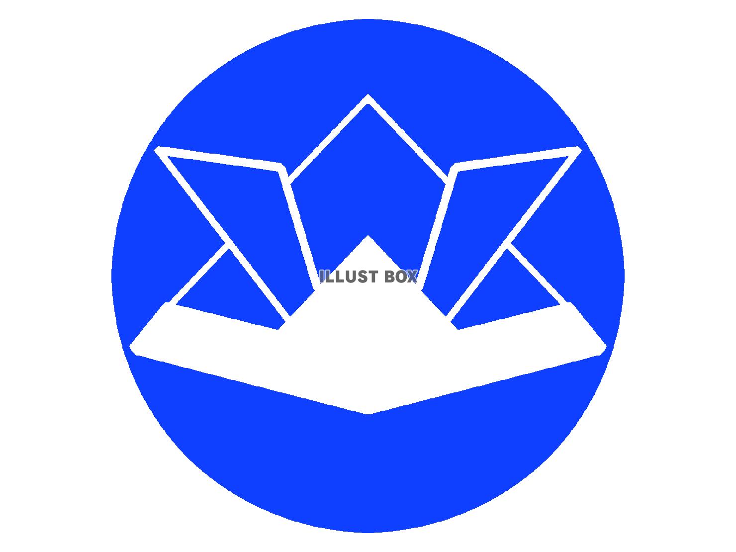 青色の折り紙の兜のシルエット