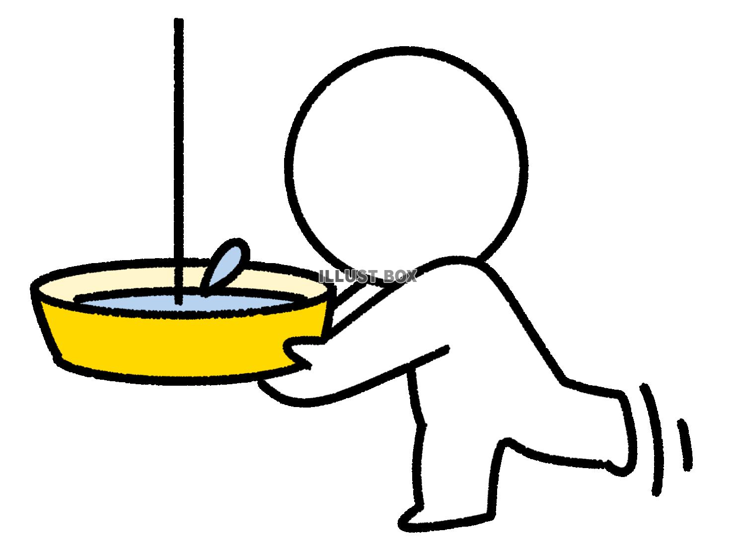 雨漏りをタライで防ぐ棒人間