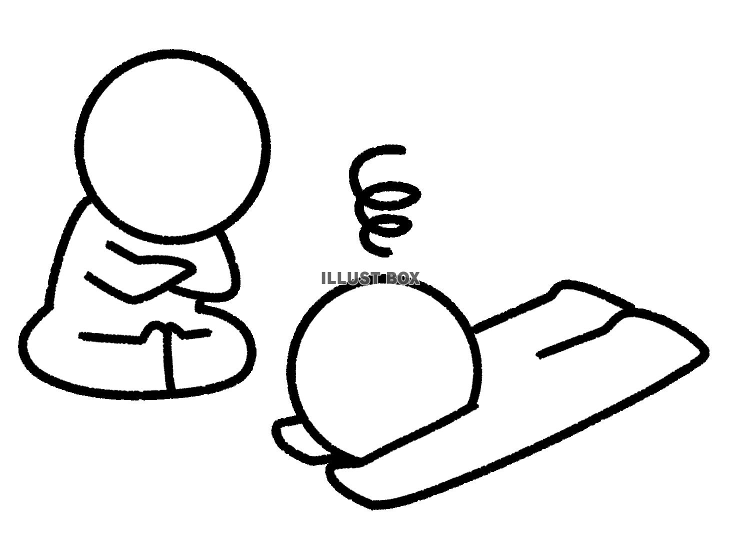 ぐったりしている人を見る棒人間