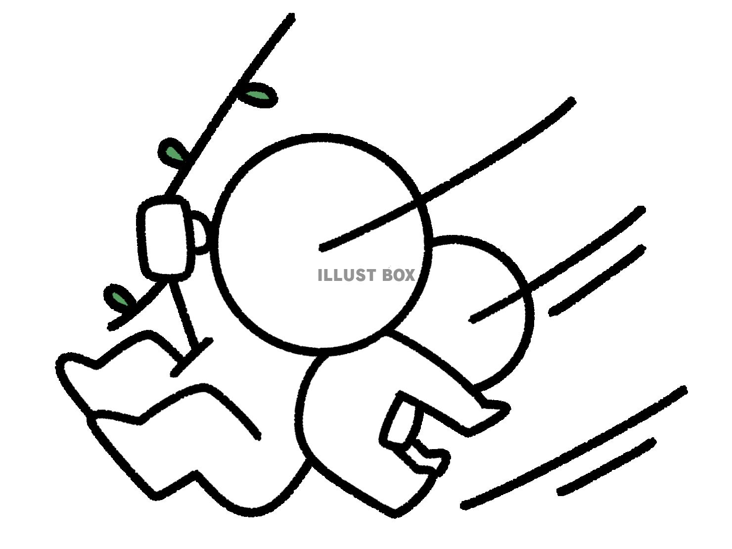 ターザンのように子供を抱いて移動する棒人間