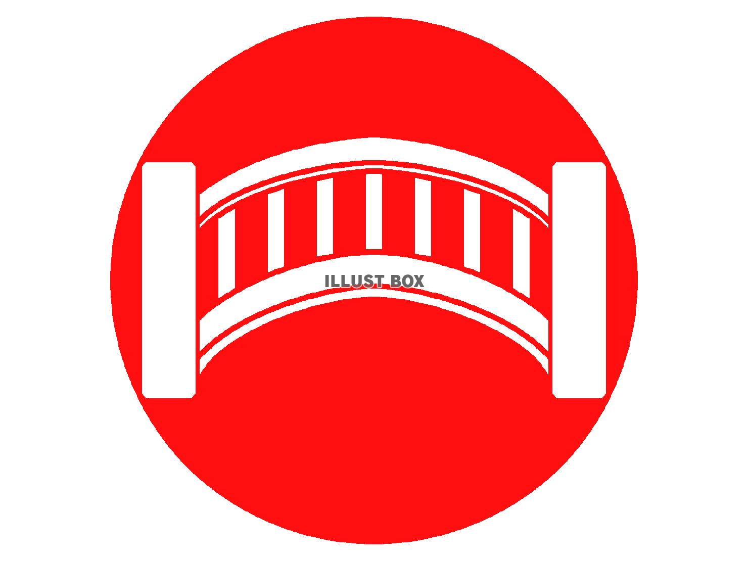 赤色のアーチ状の橋のシルエット