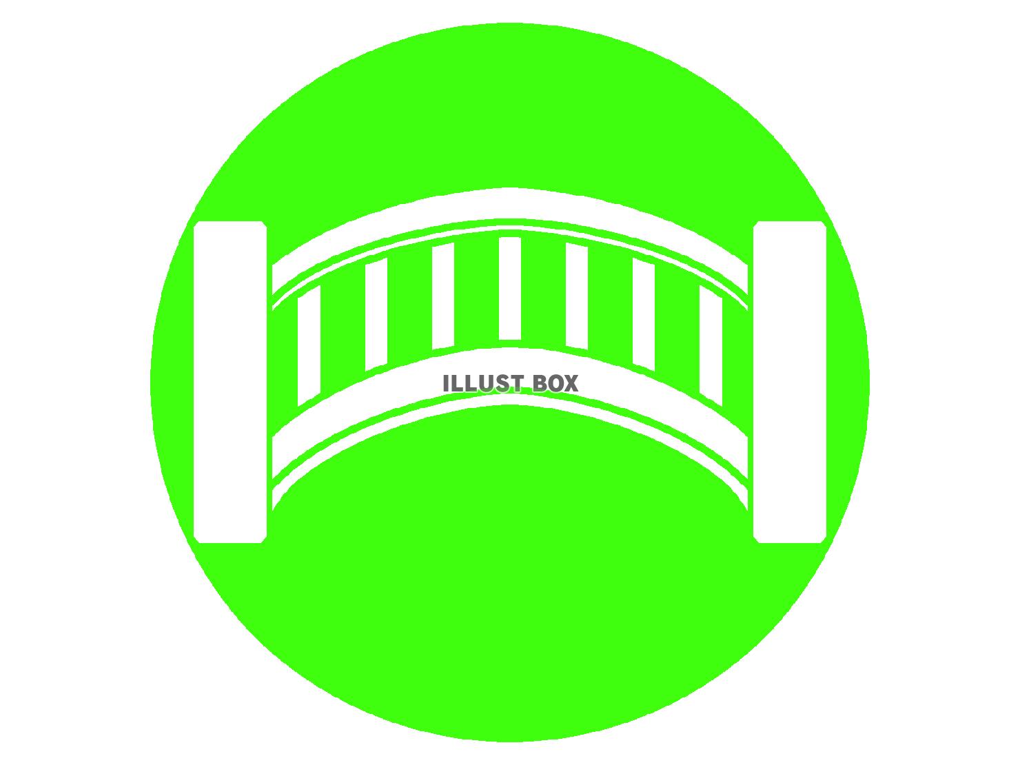 緑色のアーチ状の橋のシルエット