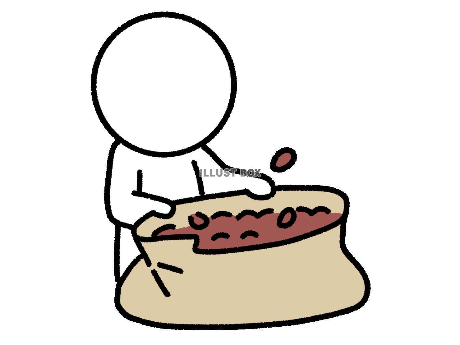 袋に大量の食材を入れる棒人間