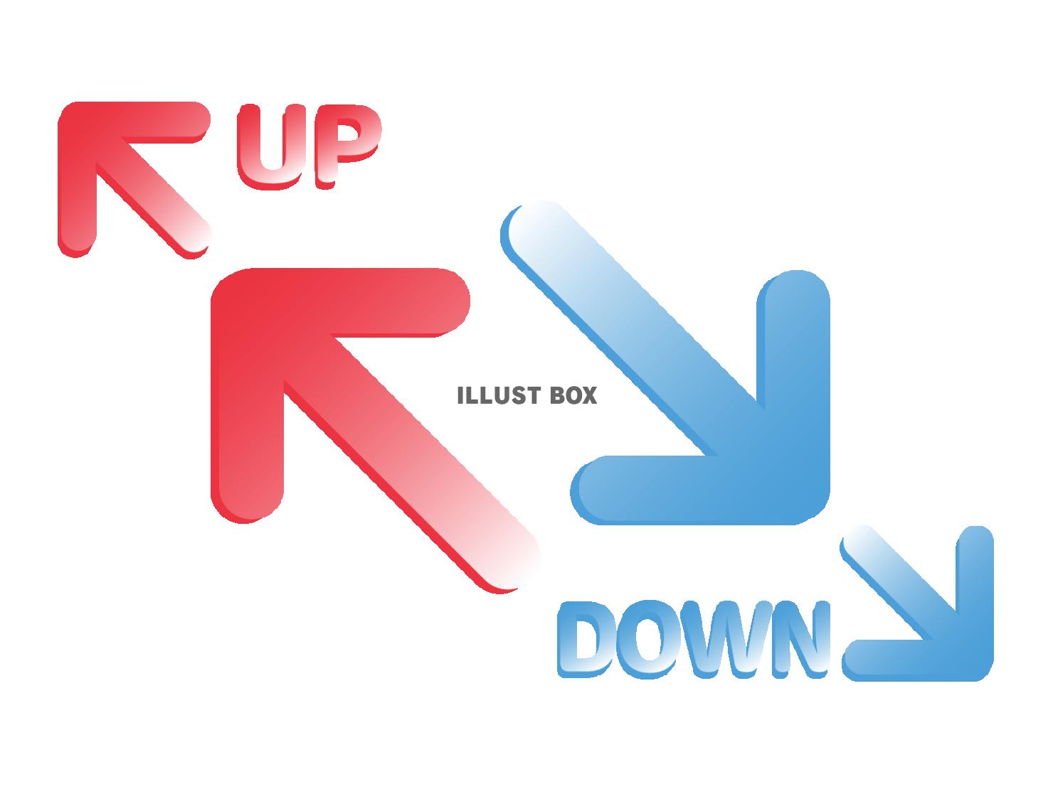 上昇、下降の立体的な矢印のアイコン