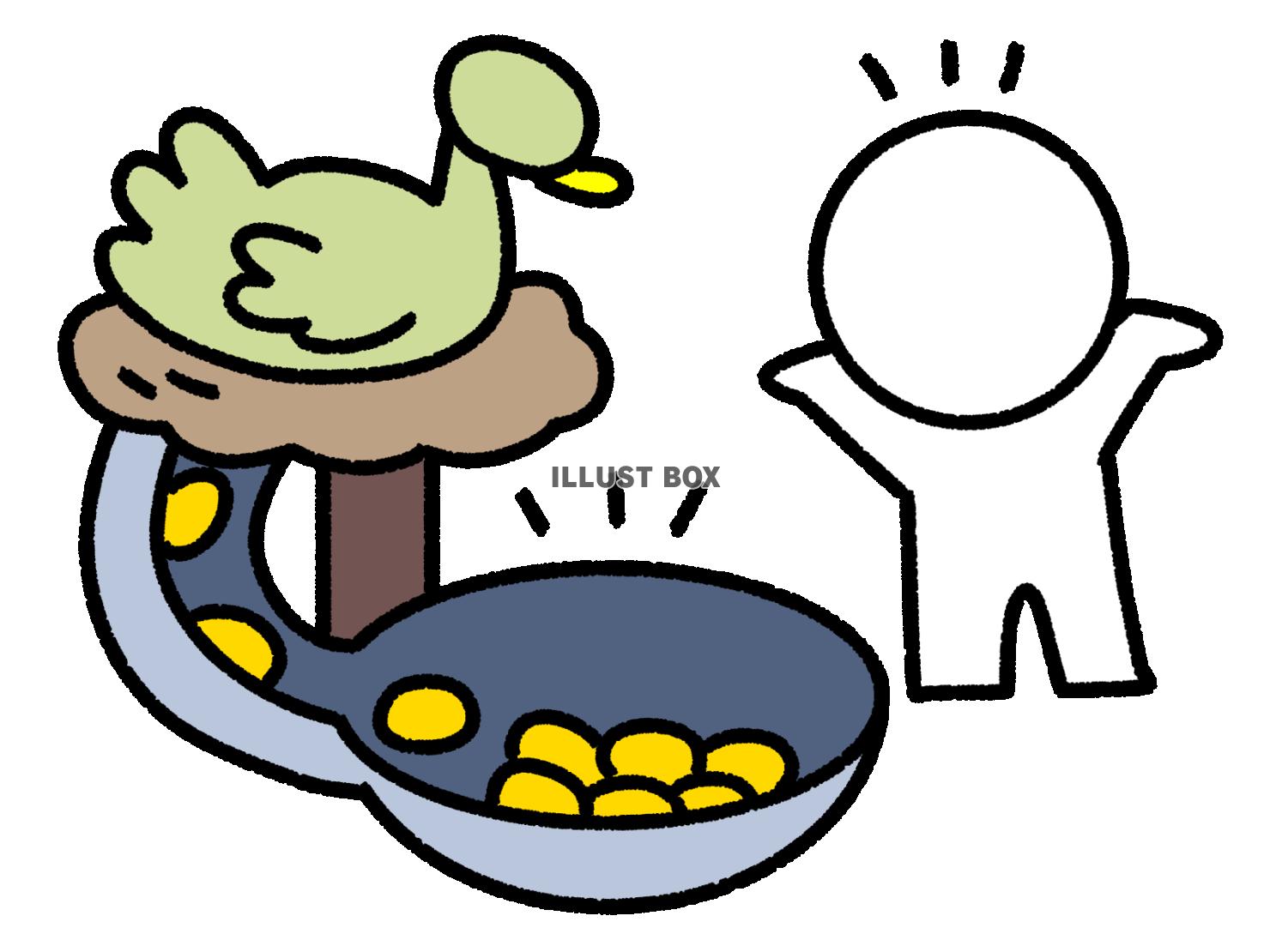 金の卵を産む鳥に喜ぶ棒人間