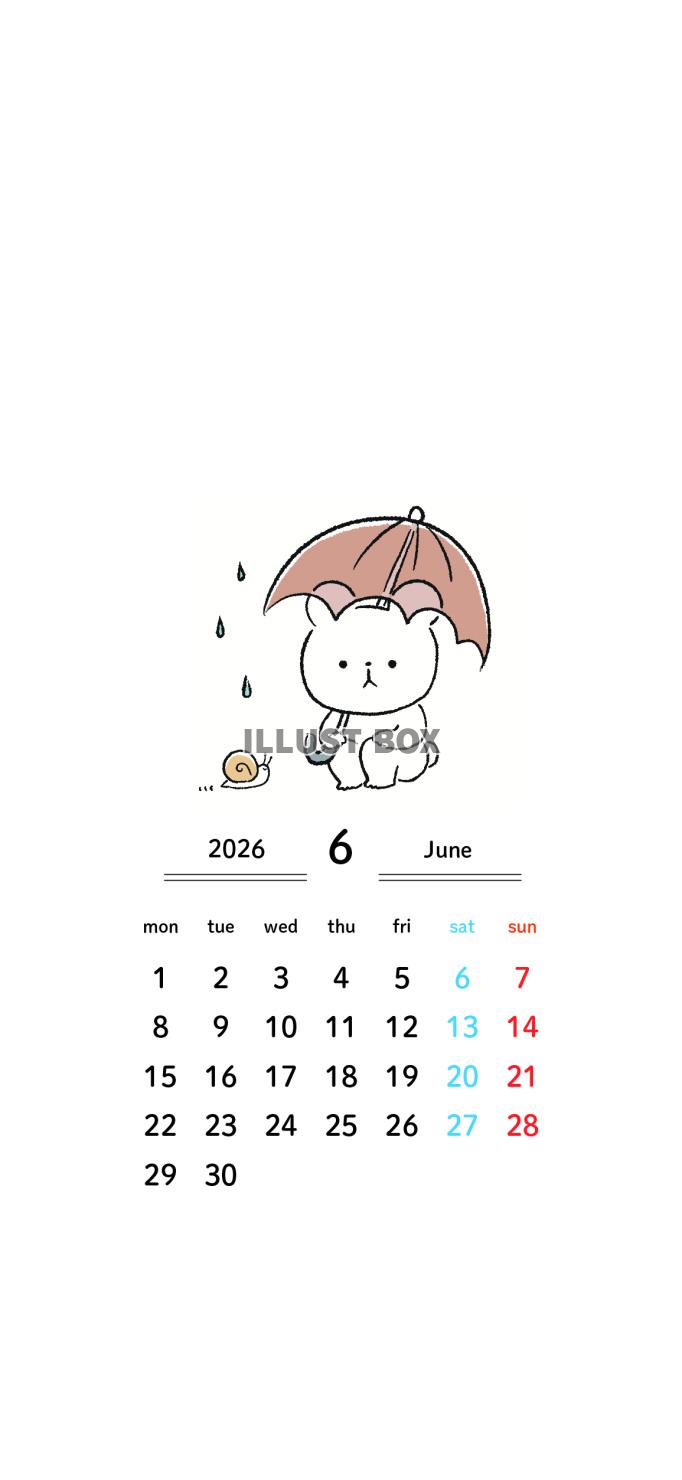 2026年6月カレンダー＿月曜始まり_スマホ用