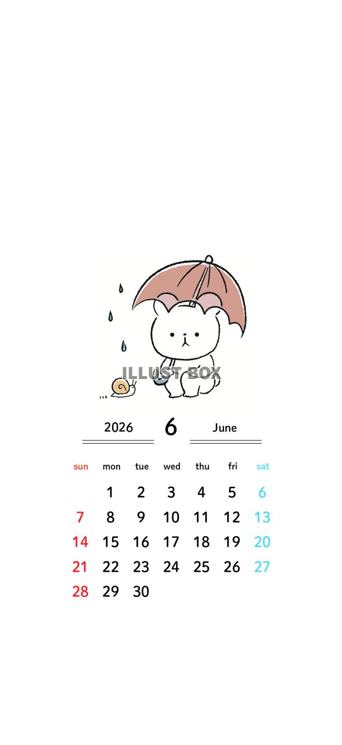 2026年6月カレンダー＿日曜始まり＿スマホ用