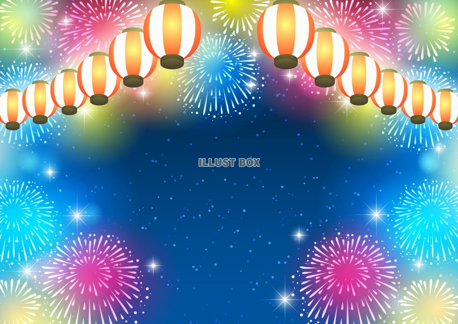 お祭り、提灯、花火、ゆめかわ、縦