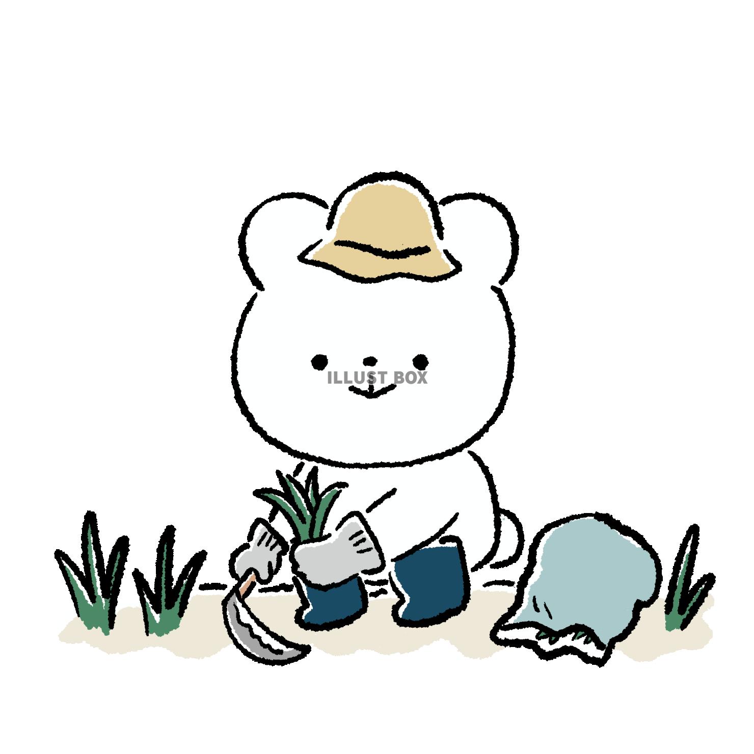草とりするくま