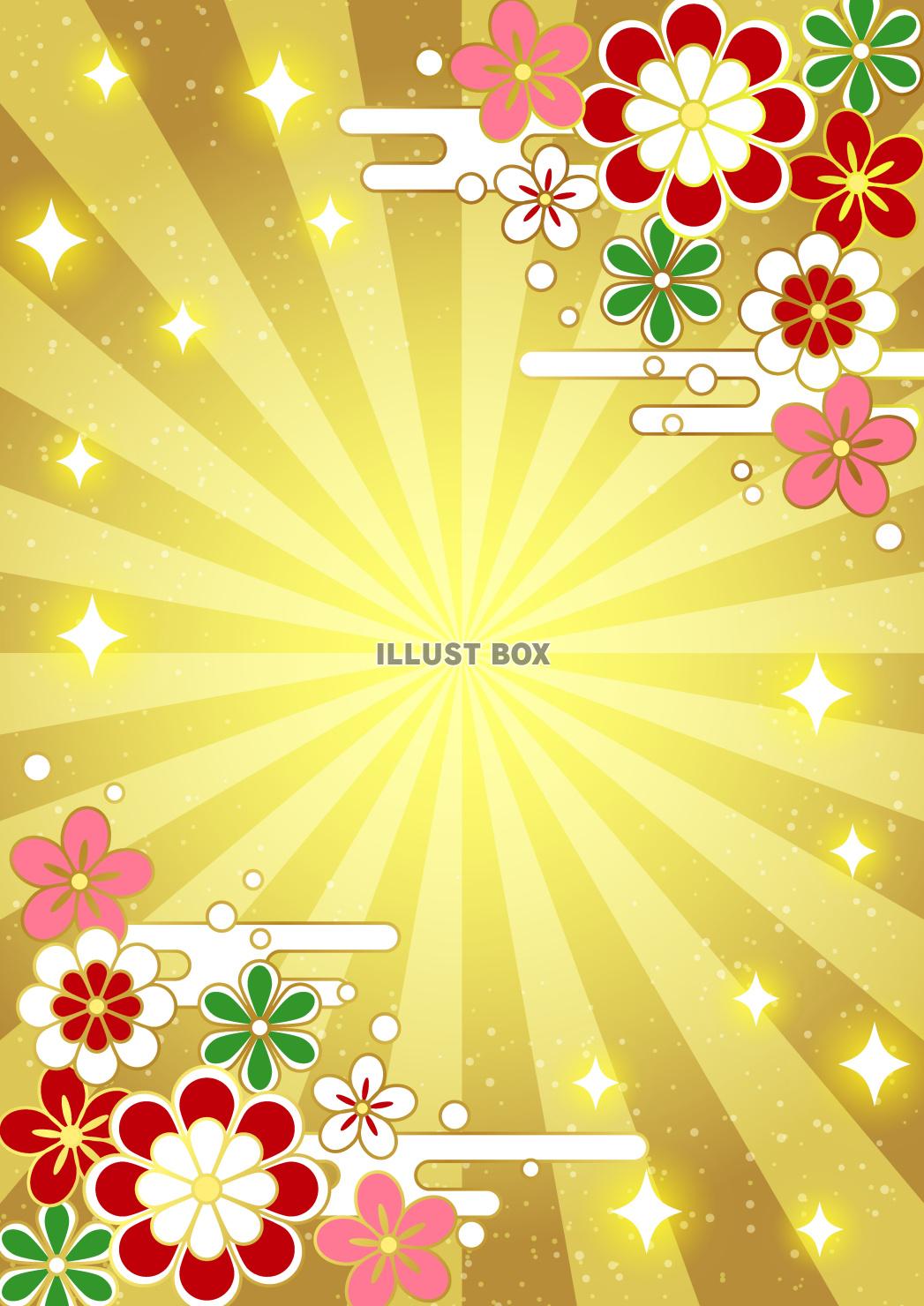 文様花、和風、梅、桜、菊、集中、縦、金色