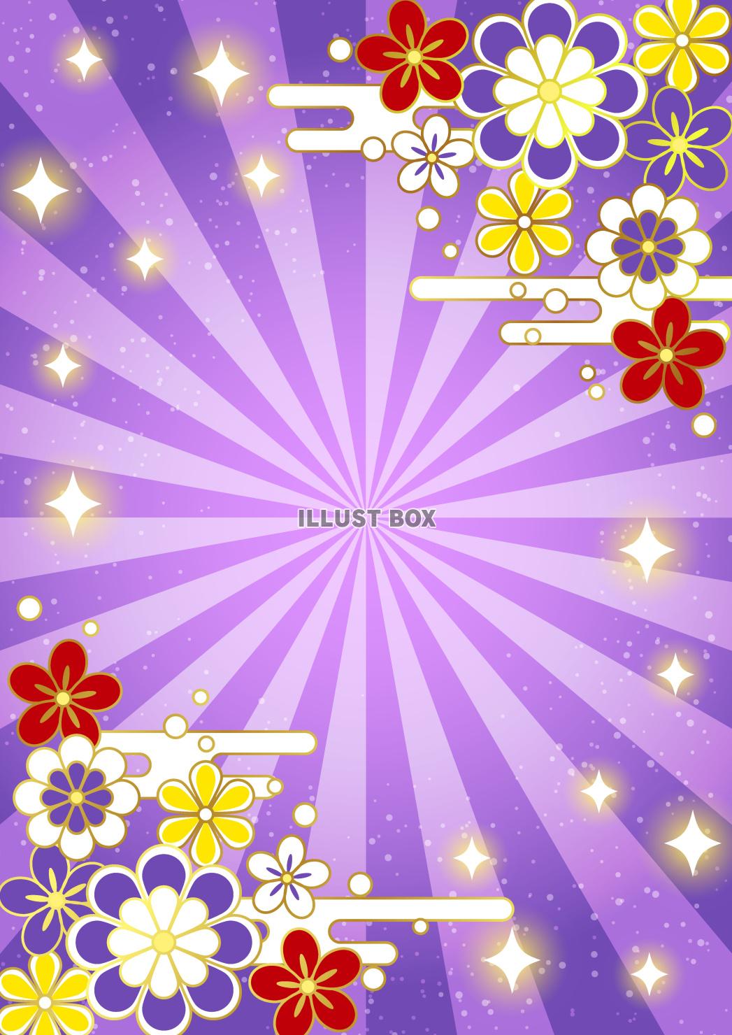 文様花、和風、梅、桜、菊、集中、縦、紫