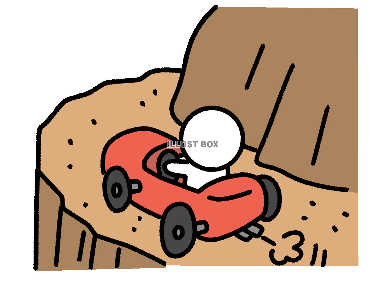 山道を自動車で走る棒人間