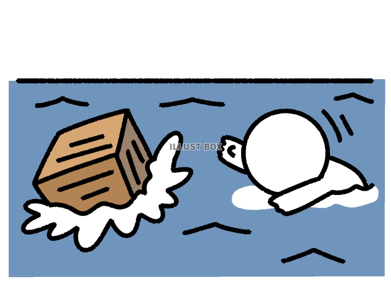海に浮いてる木箱を追いかける棒人間