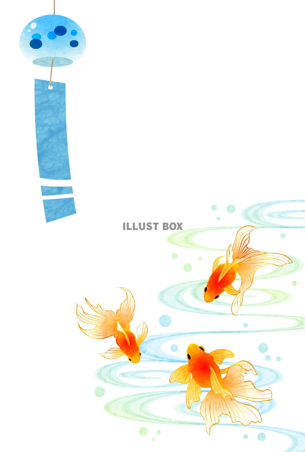金魚、風鈴、流水、暑中見舞い、縦