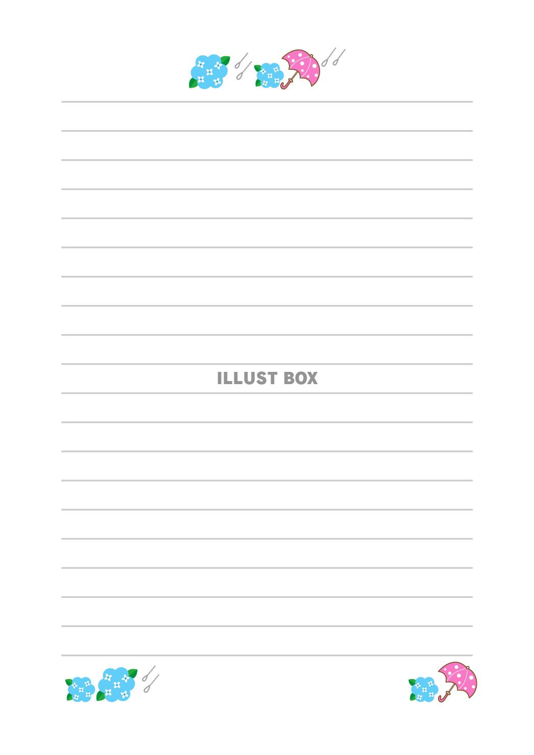 ６月のイメージのかわいい縦型横書きの便箋素材