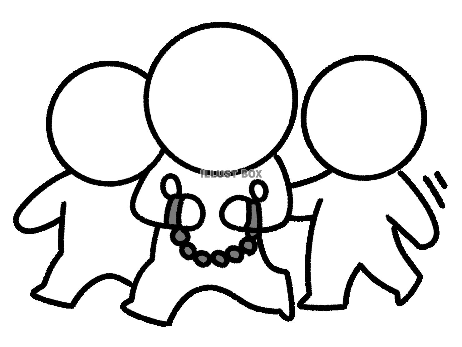 手錠をかけられている人を連行する棒人間