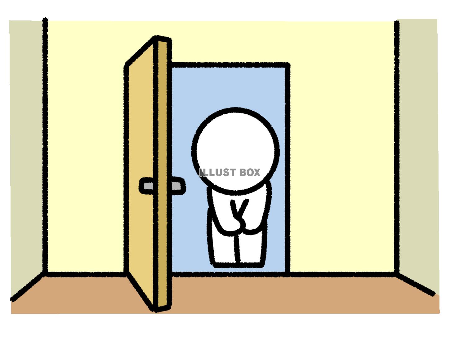 扉を開けて挨拶する棒人間